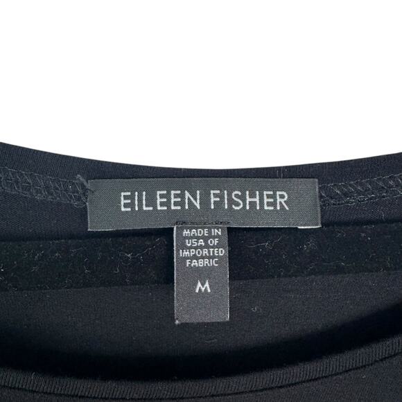 Eileen Fisher Tunic Top 3/4 Sleeve Round Neck Pullover Black Stretch Size Medium - Picture 5 of 7